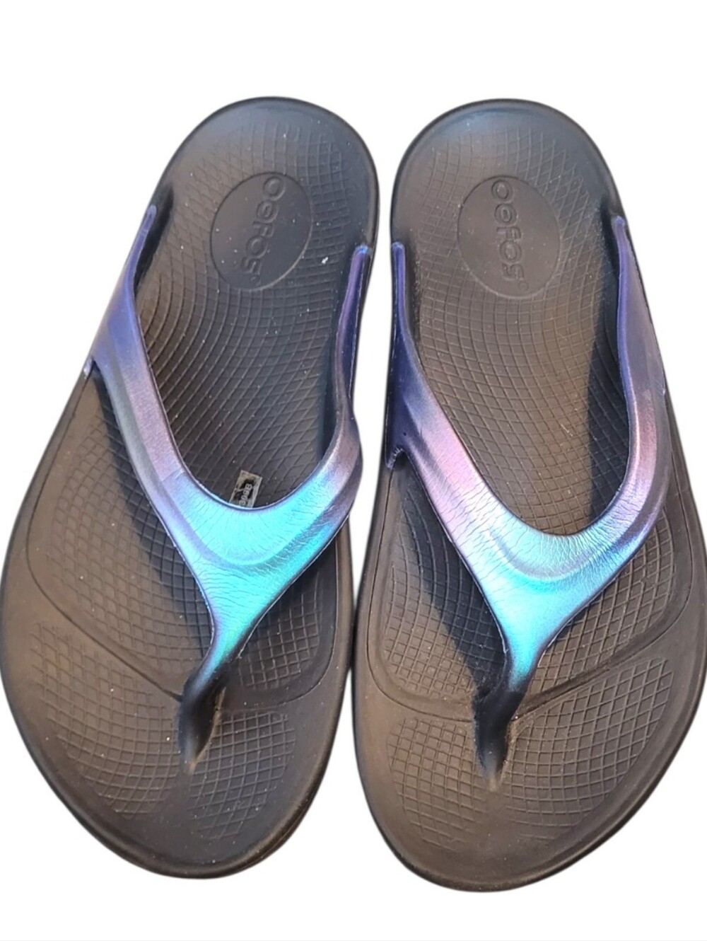 OOFOS Iridescent Blue-Purple Women's Flip-Flops Size 7
